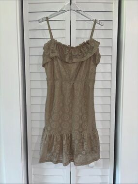 Cato Taupe Eyelet Ruffle Mini Dress